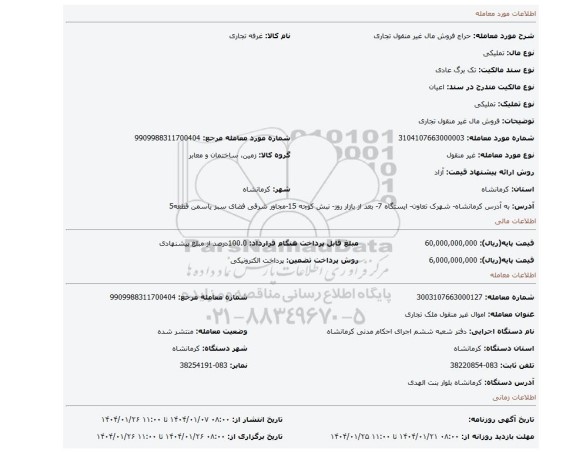 مزایده، فروش مال غیر منقول  تجاری
