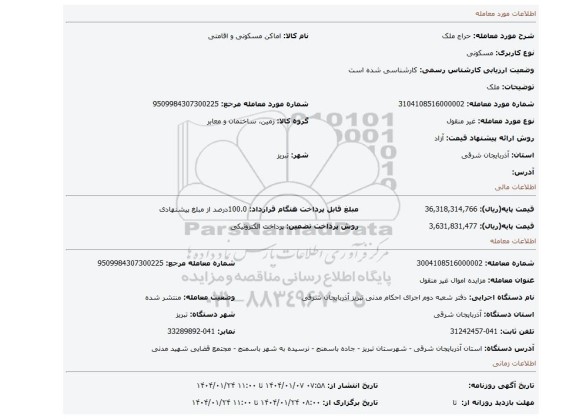 مزایده، ملک