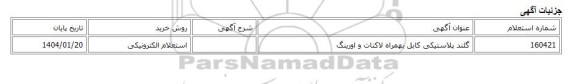 استعلام الکترونیکی، گلند پلاستیکی کابل بهمراه لاکنات و اورینگ