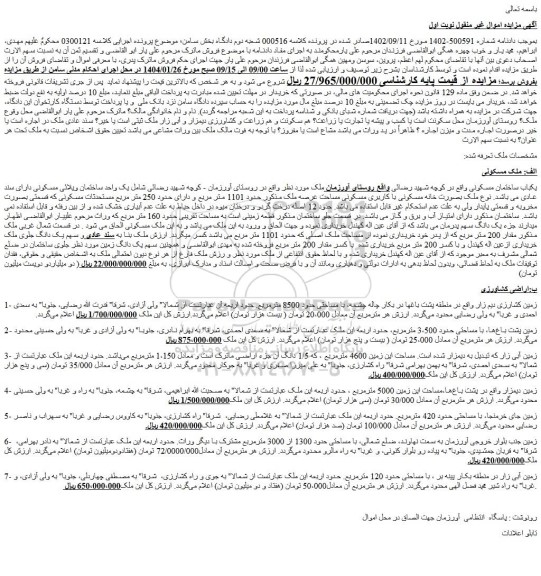 مزایده یکباب ساختمان مسکونی