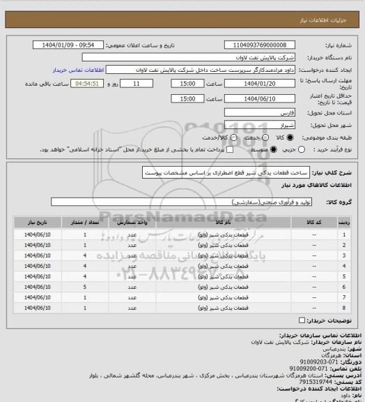 استعلام ساخت قطعات یدکی شیر قطع اضطراری بر اساس مشخصات پیوست
