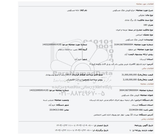 مزایده، فروش ملک مسکونی