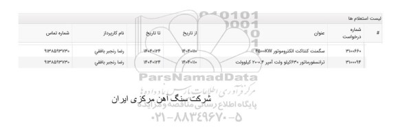استعلام سگمنت کنتاکت الکتروموتور 4500KW ..