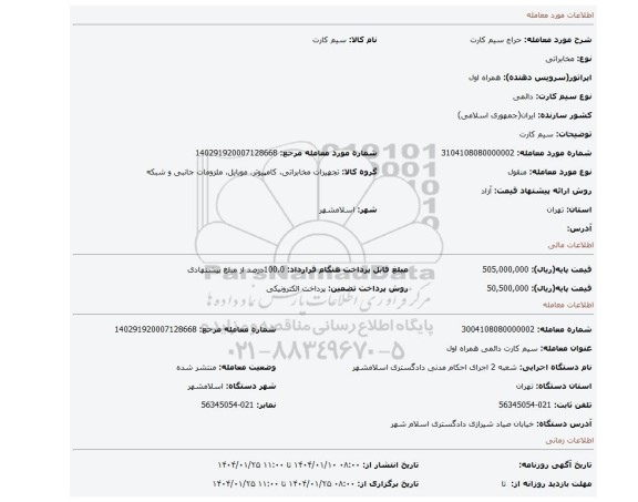 مزایده، سیم کارت