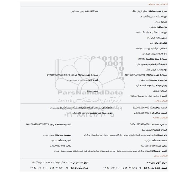 مزایده، فروش ملک