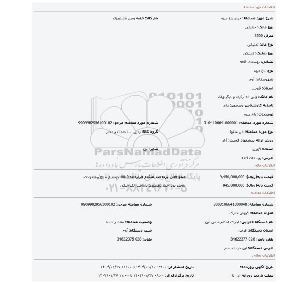 مزایده، باغ میوه