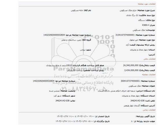 مزایده، ملک مسکونی