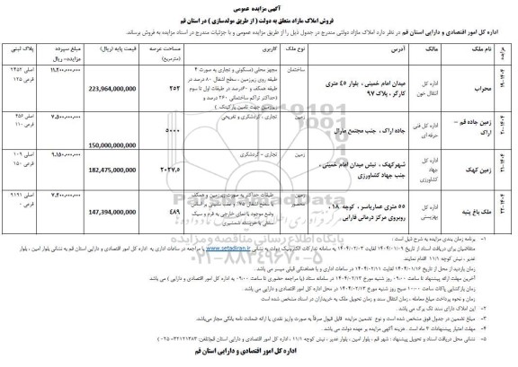 مزایده عمومی فروش املاک مازاد متعلق به دولت (از طریق مولدسازی)