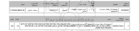 استعلام مجموعه فن هوای دمنده و الکتروموتور