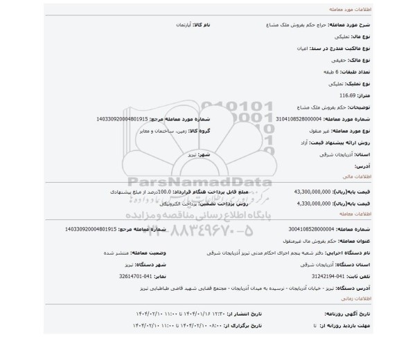 مزایده، حکم بفروش ملک مشاع