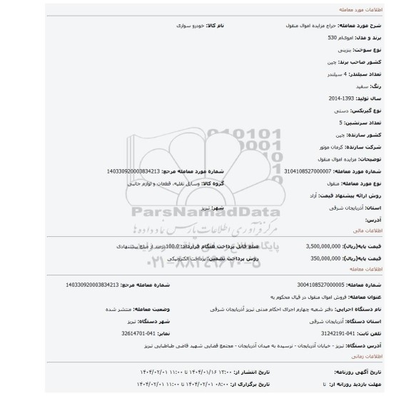 مزایده، مزایده اموال منقول