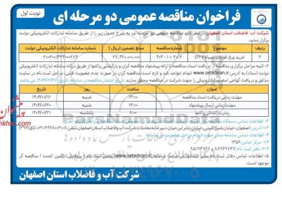 مناقصه خرید ورق فولادی سیاه st37