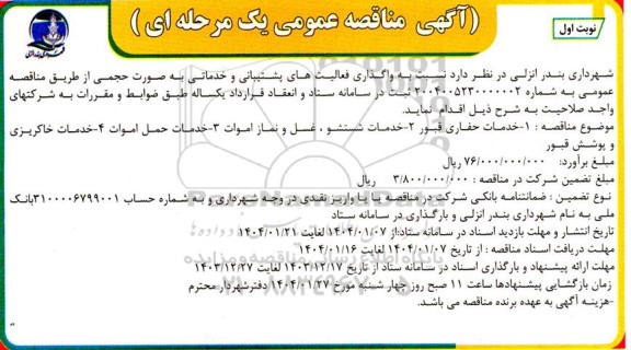 مناقصه واگذاری فعالیت های پشتیبانی و خدماتی به صورت حجمی