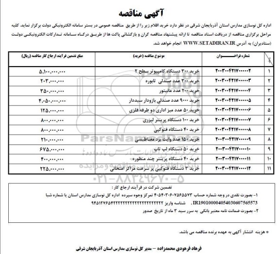 مناقصه خرید 300 دستگاه کامپیوتر سطح 2...