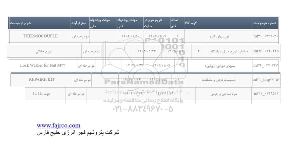استعلام THERMOCOUPLE و ...