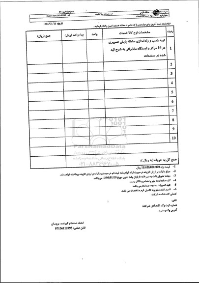 استعلام تهیه، نصب و راه اندازی سامانه پایش تصویری 1 در 16 مرکز...