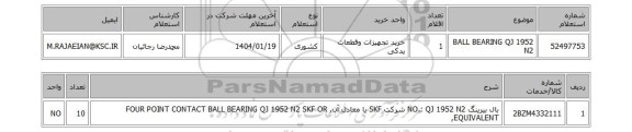 استعلام BALL BEARING QJ 1952 N2
