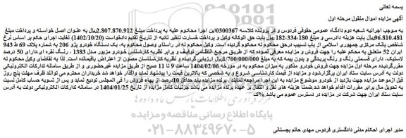 مزایده یک دستگاه خودرو پژو 206