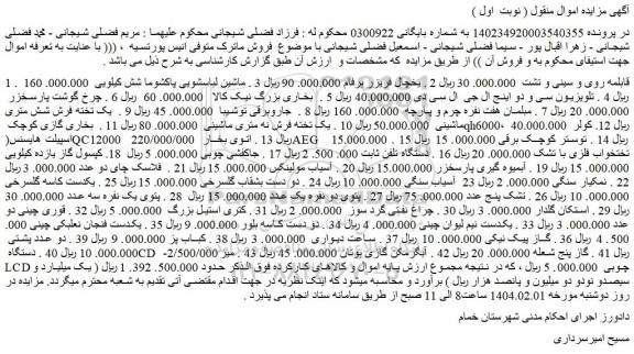 مزایده قابلمه روی و سینی و تشت ....