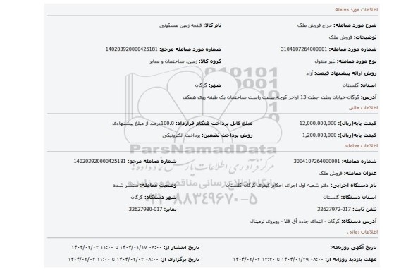 مزایده، فروش ملک