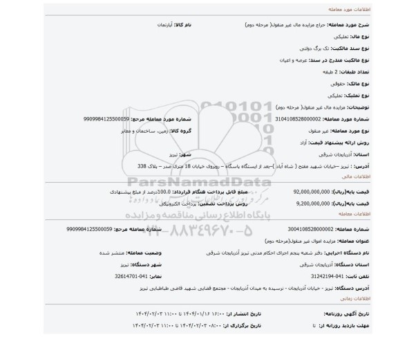 مزایده، مزایده مال غیر منقول( مرحله دوم)