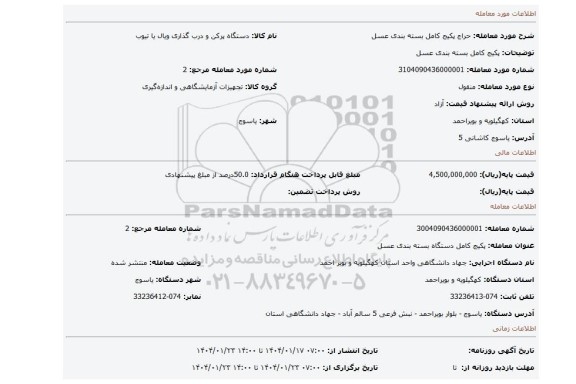 مزایده، پکیج کامل بسته بندی عسل