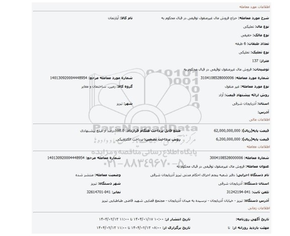 مزایده، فروش مال غیرمنقول توقیفی در قبال محکوم به