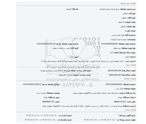 مزایده، عرصه و اعیان آپارتمان