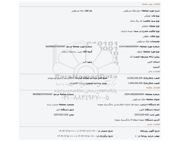 مزایده، ملک مسکونی