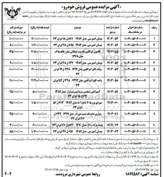 مزایده فروش خودرو 