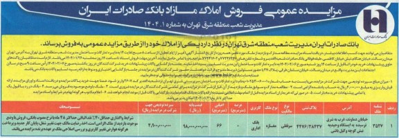 مزایده عمومی فروش املاک مازاد
