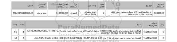 استعلام خودروهاوماشین آلات سبک وسنگین حمل ونقل وصنعتی وراه سازی ومتعلقات