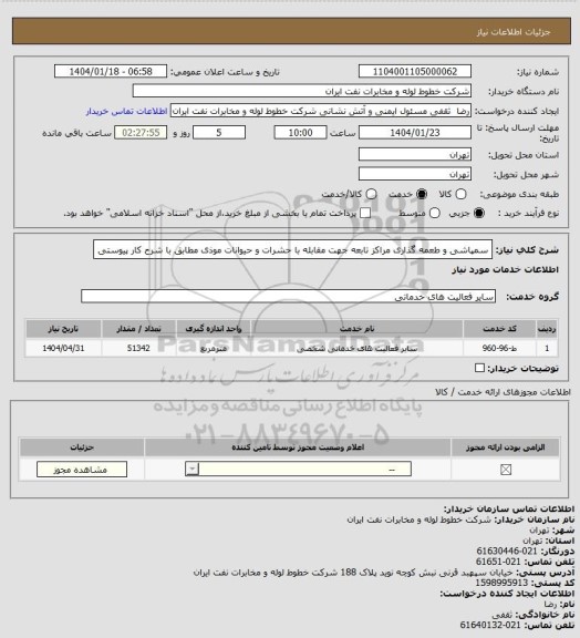 استعلام سمپاشی و طعمه گذاری مراکز تابعه جهت مقابله با حشرات و حیوانات موذی مطابق با شرح کار پیوستی
