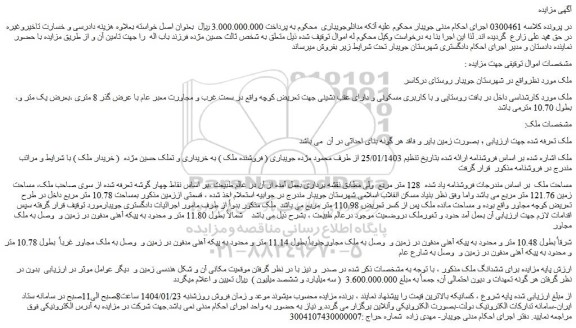 مزایده زمین بمساحت 10.78 متر مربع 