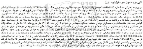 مزایده ساختمان جمعا در دو طبقه با کل زیر بنای 171.38 متر مربع