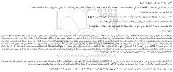 مزایده شش دانگ عرصه و اعیانی ملک مسکونی
