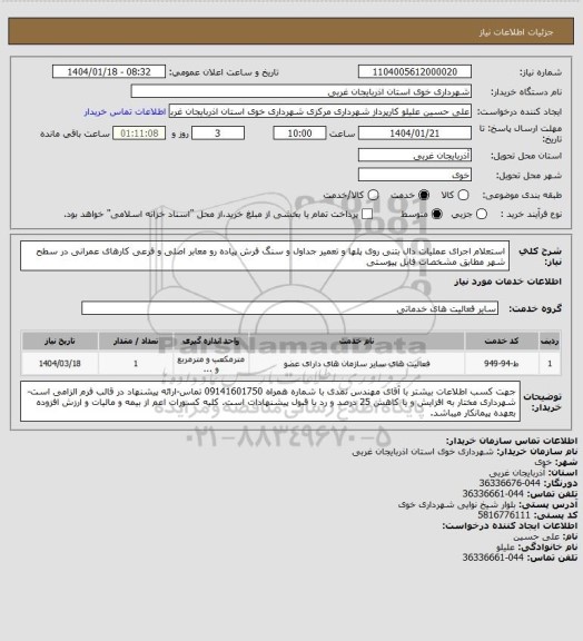 استعلام استعلام اجرای عملیات دال بتنی روی پلها و تعمیر جداول و سنگ فرش پیاده رو معابر اصلی و فرعی کارهای عمرانی در سطح شهر مطابق مشخصات فایل پیوستی
