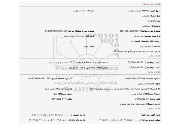 مزایده، مسکونی