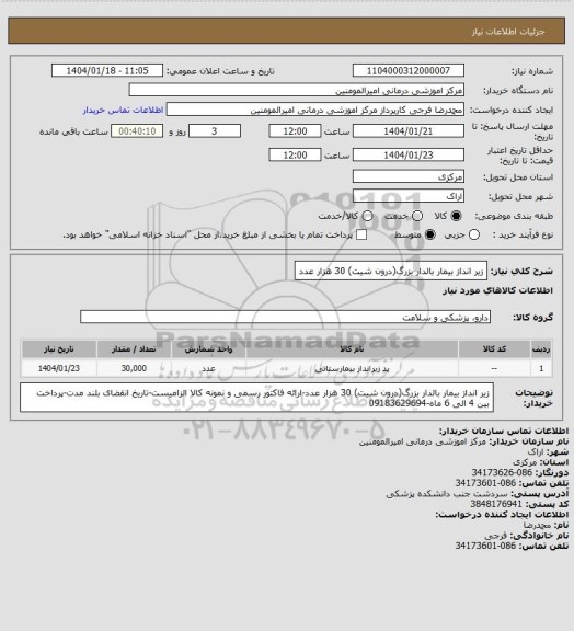 استعلام زیر انداز بیمار بالدار بزرگ(درون شیت) 30 هزار عدد