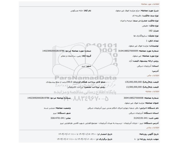 مزایده، مزایده اموال غیر منقول