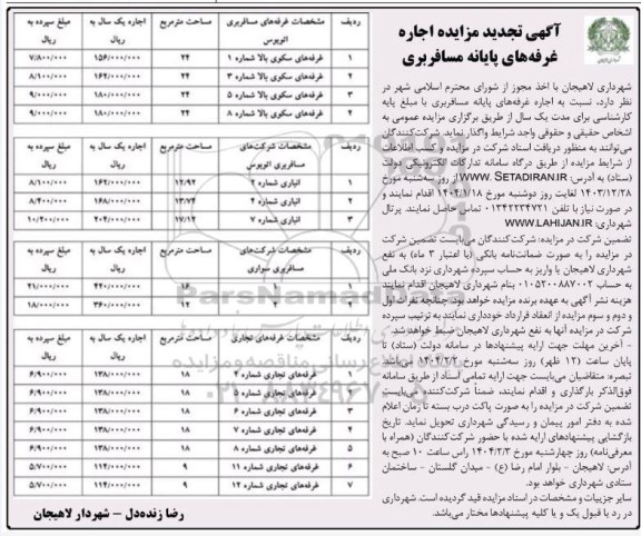فراخوان تجدید مزایده تعمیر و نگهداری و بهره برداری از تاسیسات ....