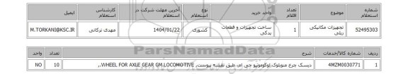 استعلام تجهیزات مکانیکی ریلی