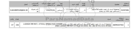 استعلام مجموعه استد راد جهت تنظیم فلاکسیبل انبساطی تیوب های زیر ریفرمر