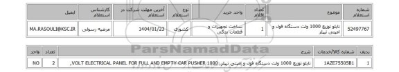 استعلام تابلو توزیع 1000 ولت دستگاه فول و امپتی تیپلر