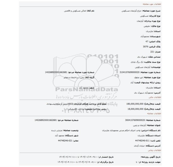مزایده، آپارتمان مسکونی