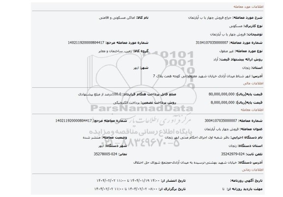 مزایده، فروش چهار  با ب آپارتمان