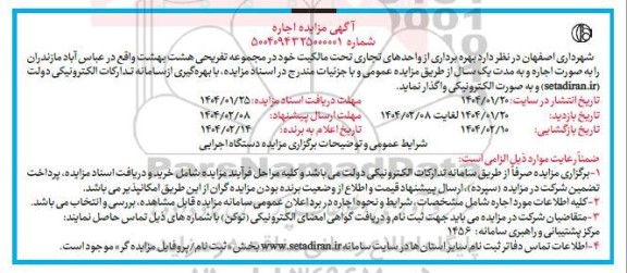 مزایده بهره برداری از واحدهای تجاری