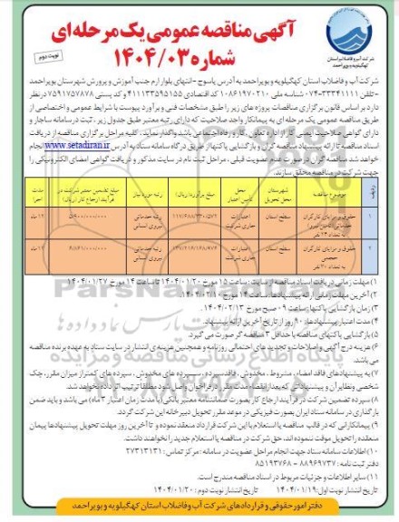 مناقصه حقوق و مزایای کارگران خدماتی (تامین نیرو) .... نوبت دوم
