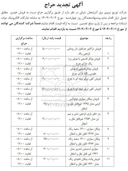 آگهی حراج فروش خودرو...