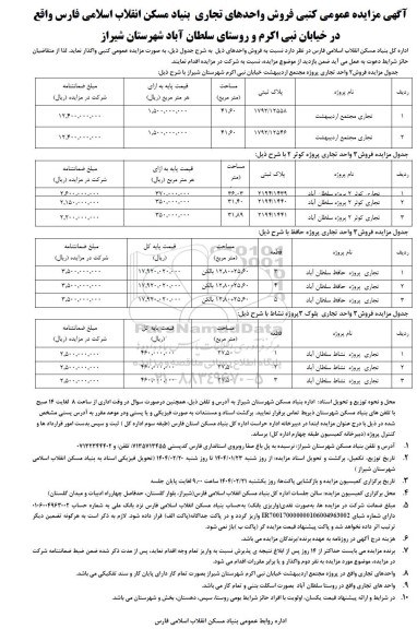 مزایده عمومی کتبی فروش واحدهای تجاری 